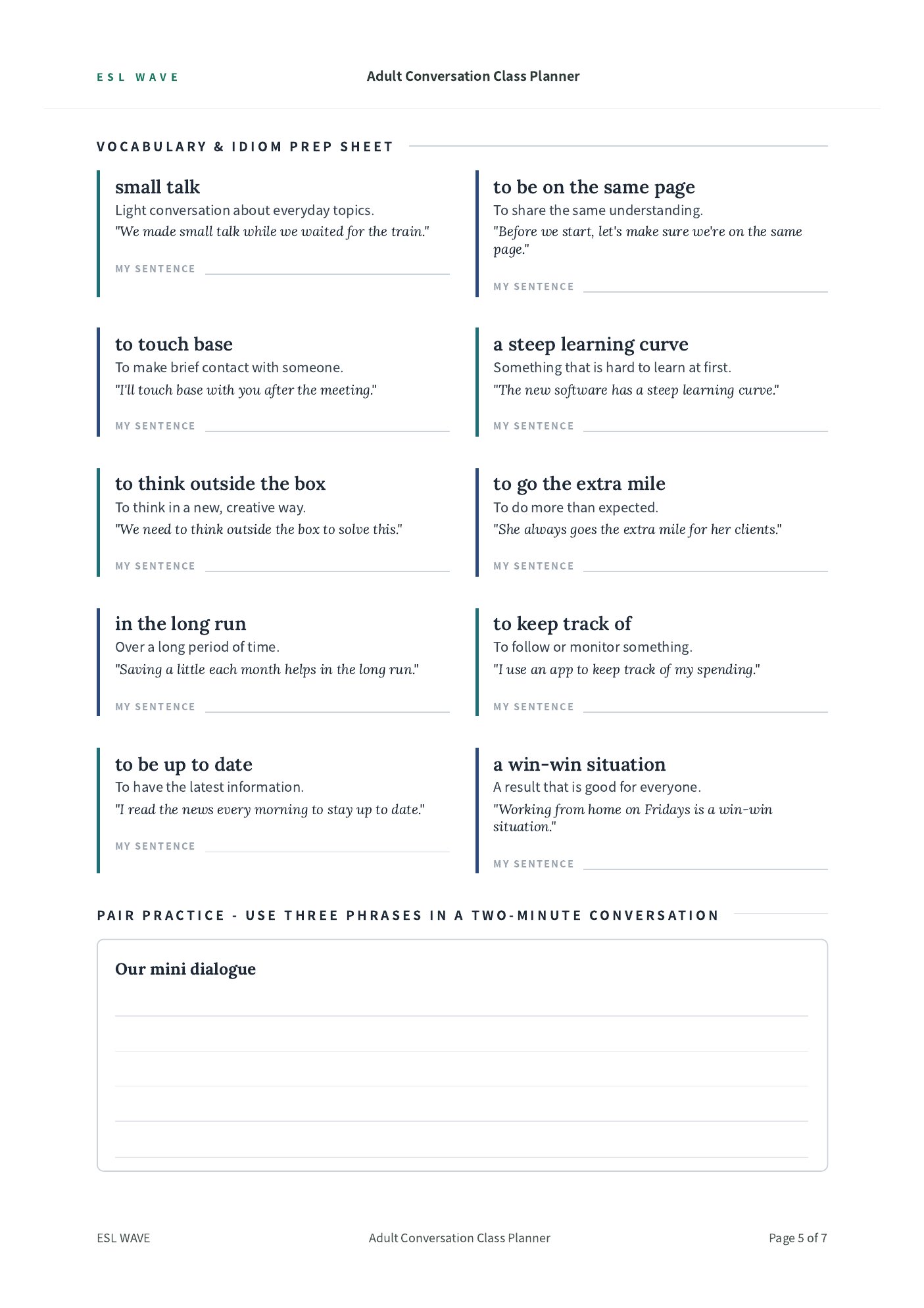 Adult Conversation Class Planner — page 5 of 7