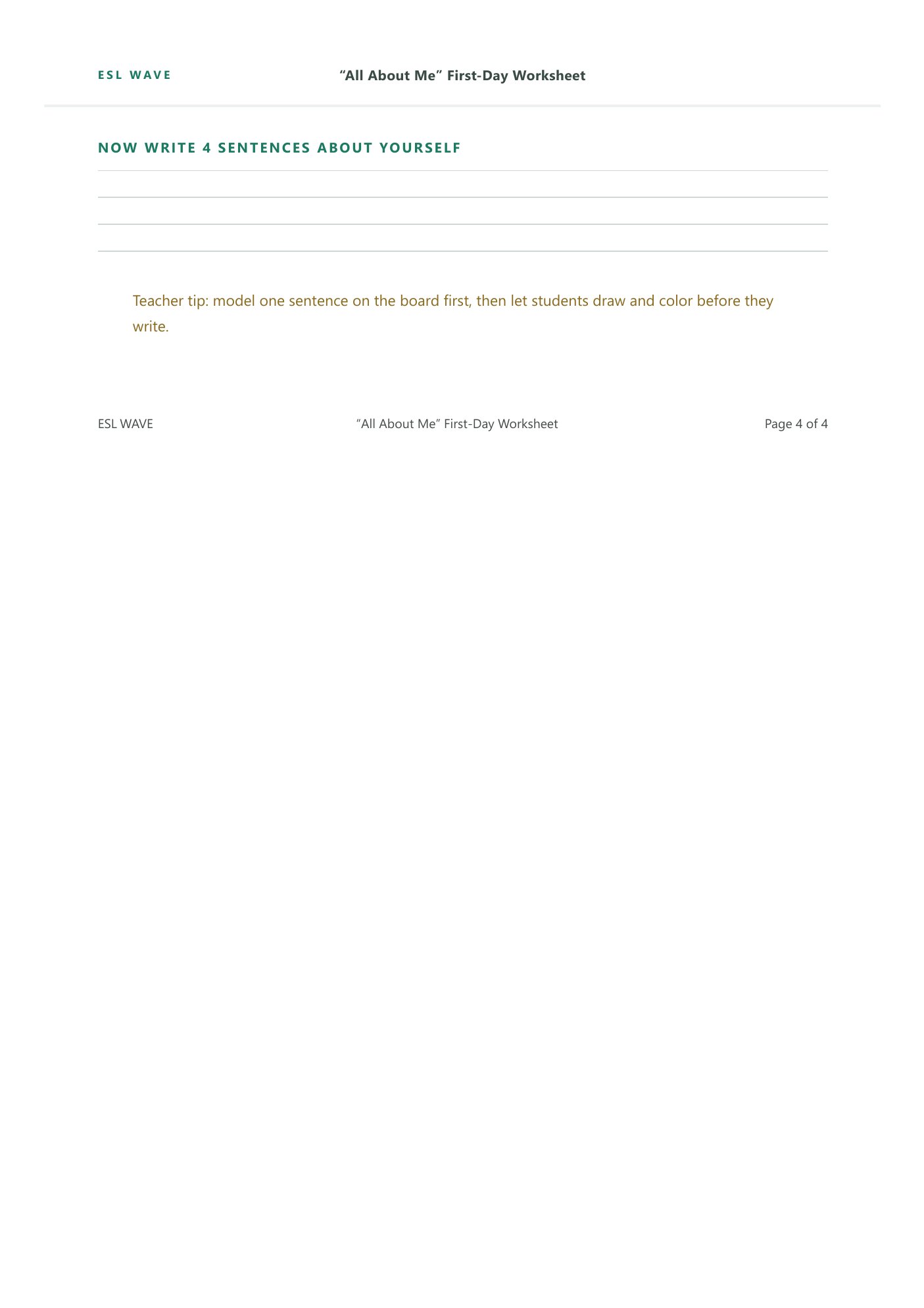 “All About Me” First-Day Worksheet — page 4 of 4