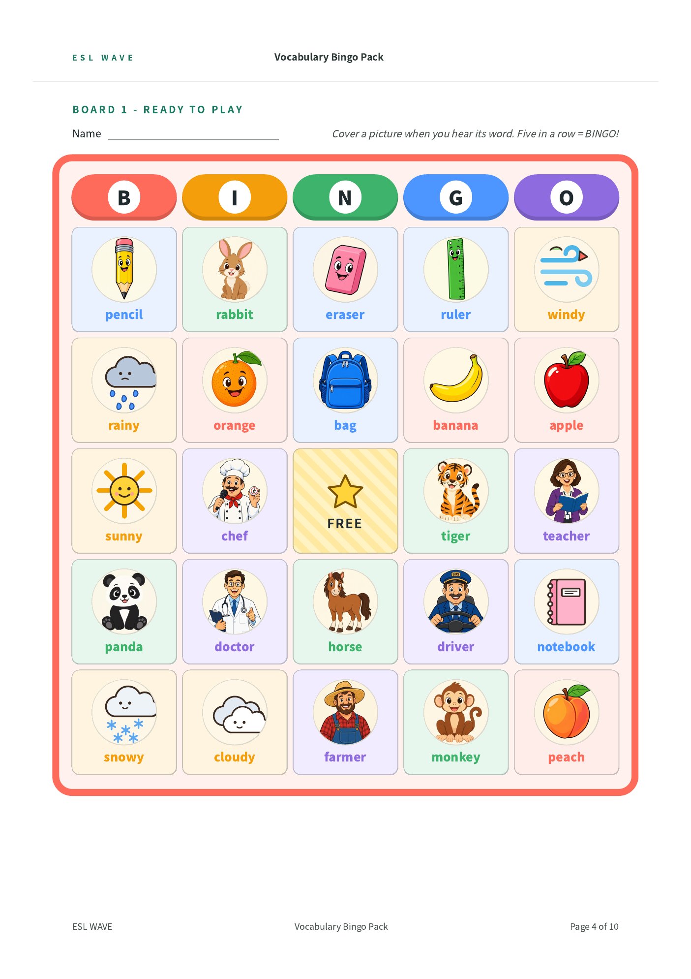 単語ビンゴパック — 10ページ中4ページ
