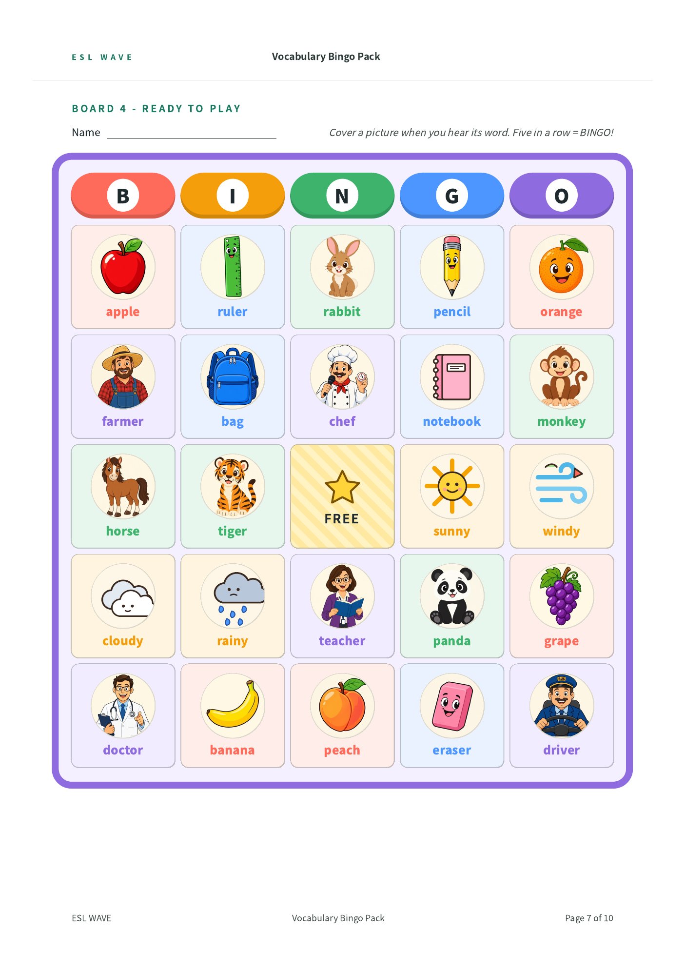 単語ビンゴパック — 10ページ中7ページ