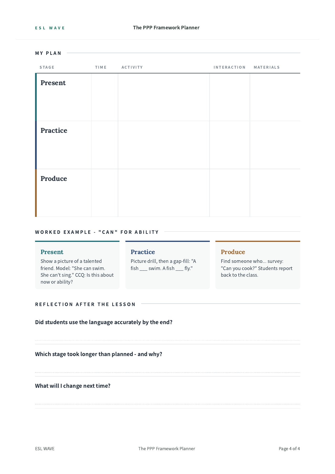 The PPP Framework Planner — page 4 of 4