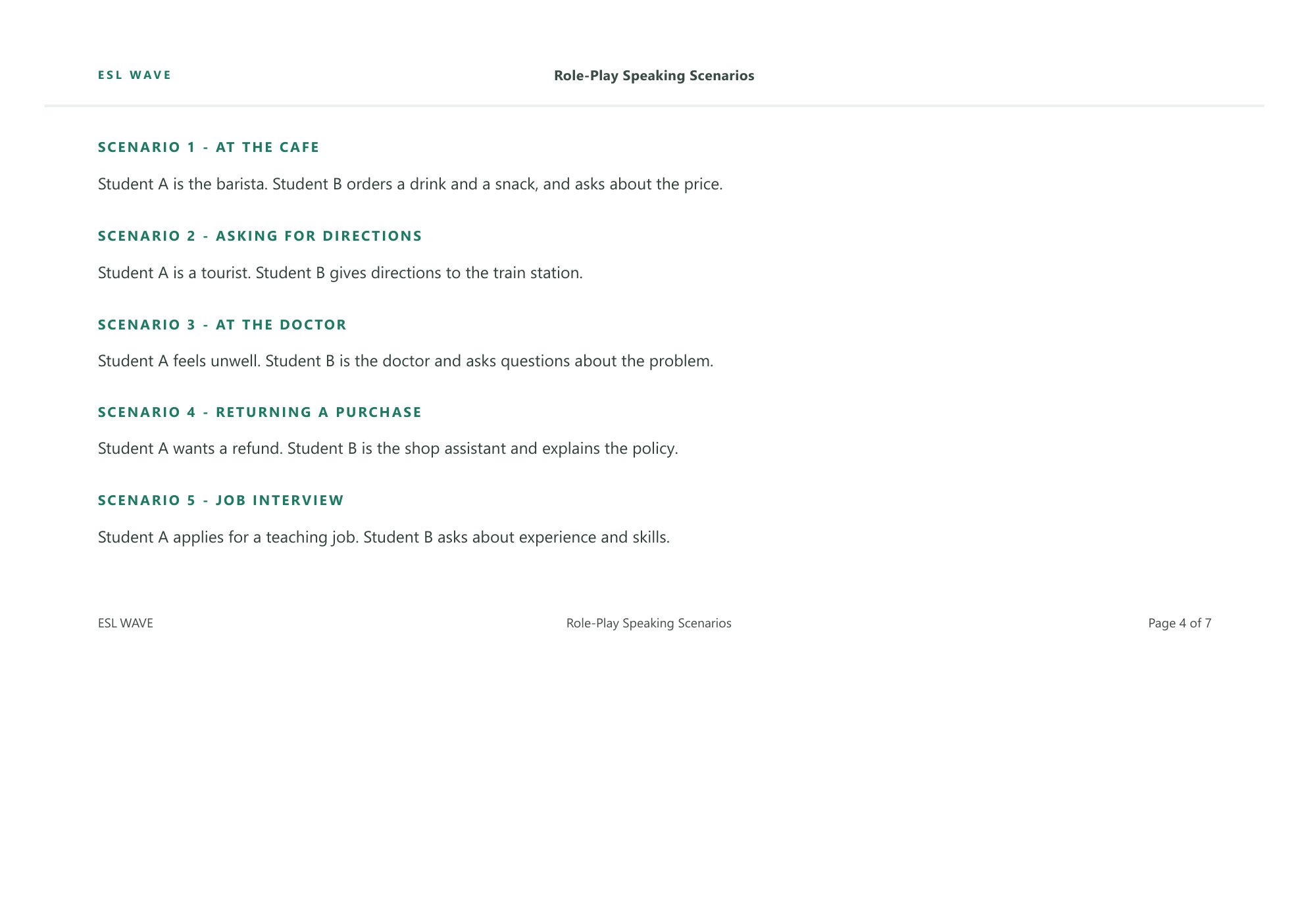 Role-Play Speaking Scenarios — page 4 of 7